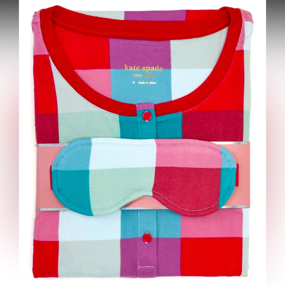 🎉HP🎉New! Kate Spade Tartan Rainbow Plaid Jersey Pajama JoggerLounge 3Pc Set XL - Picture 5 of 11